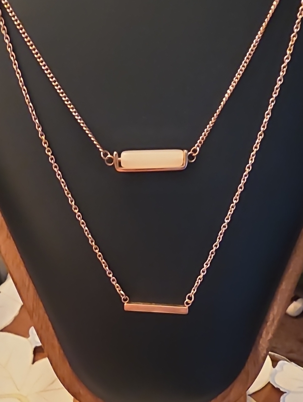 Layered Rose Gold Tone Double Bar Stainless Steel Necklace for Women
